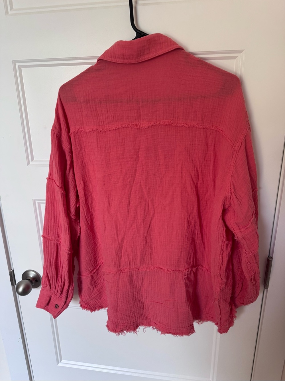 Easel women’s coral pink fringe distressed oversized cotton - Picture 4 of 5